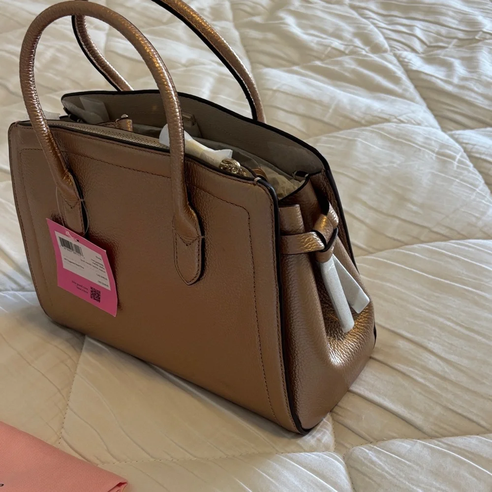 kate spade Rose Gold metallic Knot Medium Leather Satchel - Picture 6 of 13